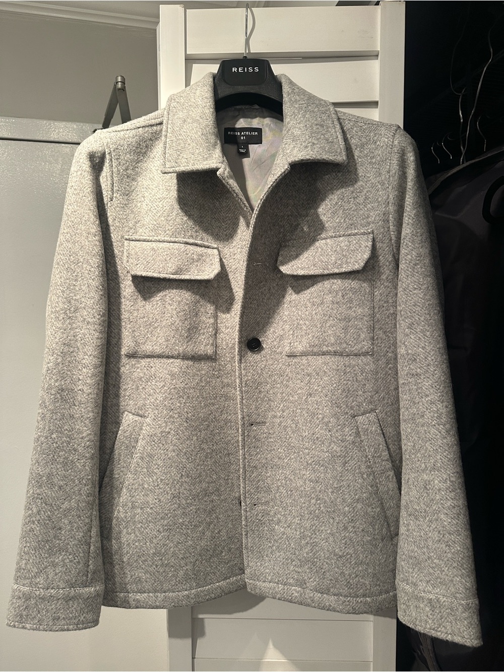 Reiss Gray Wool utility button down